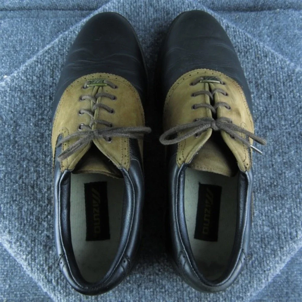 Mizuno Golf Cleat Men Saddle Oxfords‎ Shoes Size 11 Medium Black Leather Lace Up